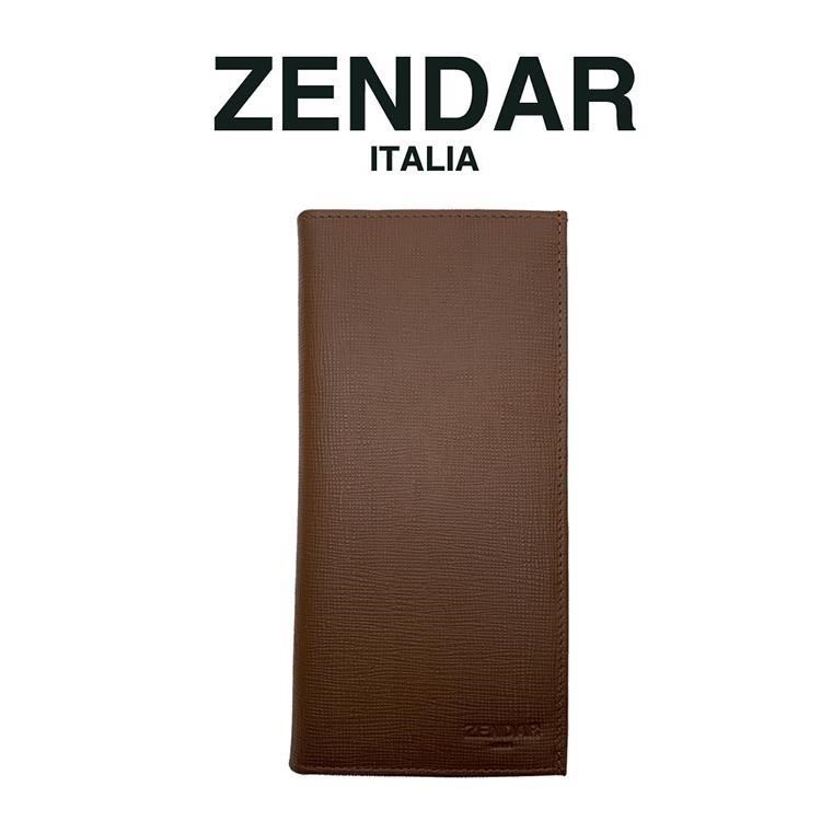 【ZENDAR】限量1折 頂級NAPPA小牛皮十字紋16卡對開長夾 全新專櫃展示品(琥珀色)