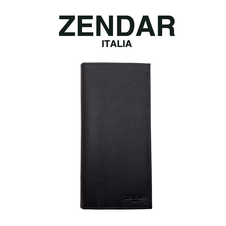 【ZENDAR】限量1折 頂級NAPPA小牛皮十字紋16卡對開長夾 全新專櫃展示品(黑色)