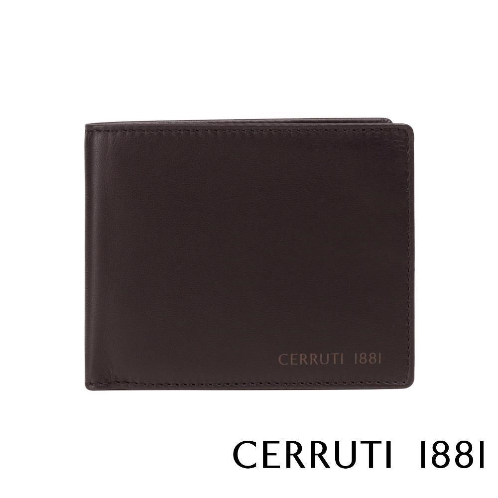 【Cerruti 1881】限量2折 頂級小牛皮4卡零錢袋短夾 全新專櫃展示品_咖啡色 5707M