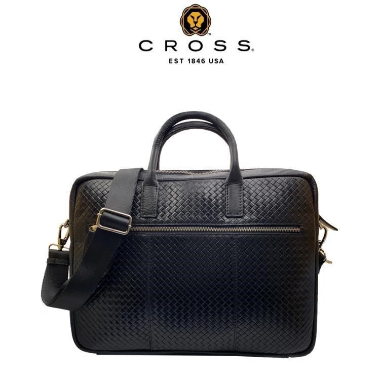 【CROSS】限量1折 經典小牛皮編織紋拉鍊手提/斜背公事包 全新專櫃展示品(14吋)
