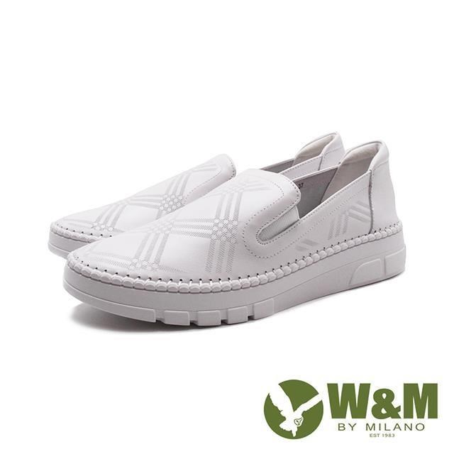 W&M(女)極簡菱格休閒鞋 女鞋-純白色(另有深藍色) 簡約直套穿脫方便