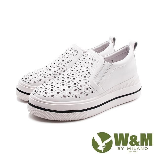 W&M(女)菱格透氣休閒鞋 女鞋-白色