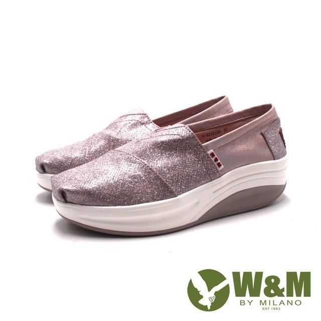W&M(女)BOUNCE珠光布面 增高厚底休閒鞋 女鞋-亮粉色