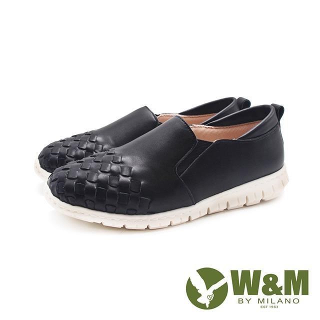 W&M(女)真皮編織風格休閒鞋 女鞋-黑色