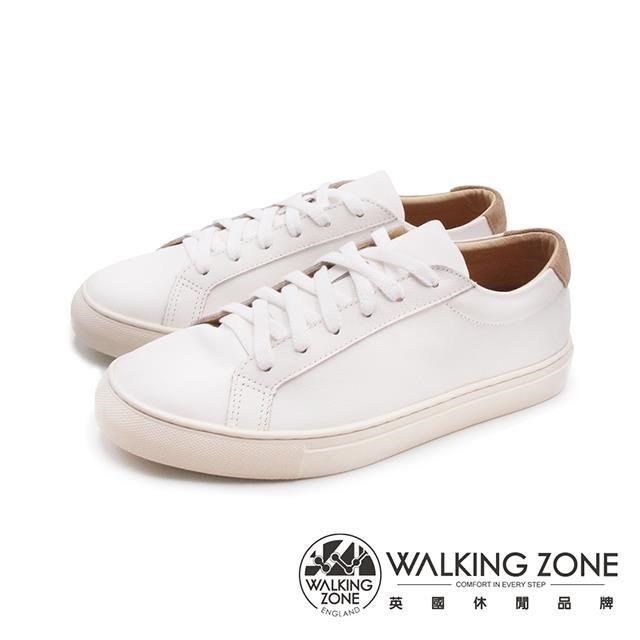 WALKING ZONE(女)經典綁帶平底小白鞋 休閒鞋 女鞋-咖啡白