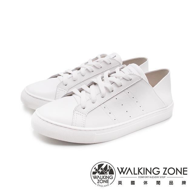 WALKING ZONE(女)經典綁帶平底小白鞋 休閒鞋 女鞋-白