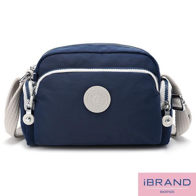 【i Brand】輕盈防潑水多口袋撞色側斜背包 - 寶藍色 MDS-8666-BL