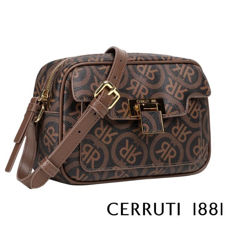 【Cerruti 1881】限量2折 頂級義大利皮革肩背包 全新專櫃展示品(咖啡色4669T)