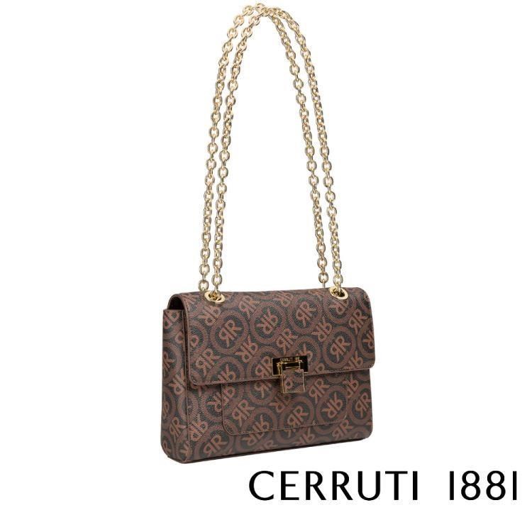 【Cerruti 1881】限量2折 頂級義大利皮革肩背包 全新專櫃展示品(咖啡色4852T)