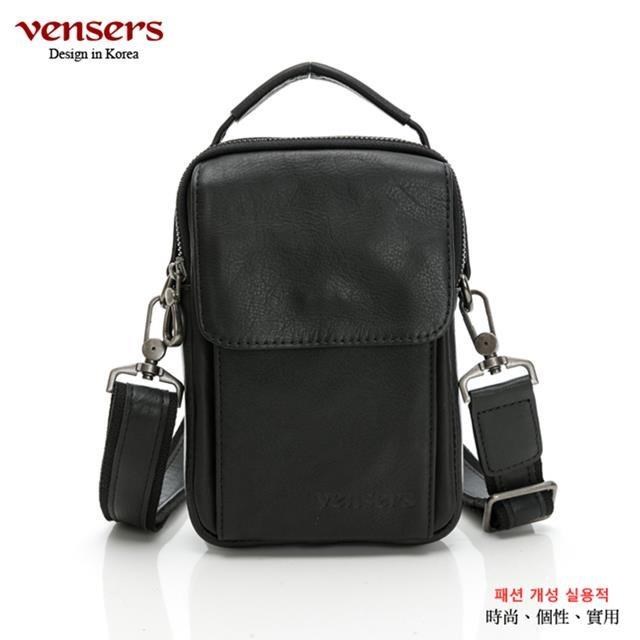【vensers】牛皮潮流個性斜肩背包(N303001黑色)