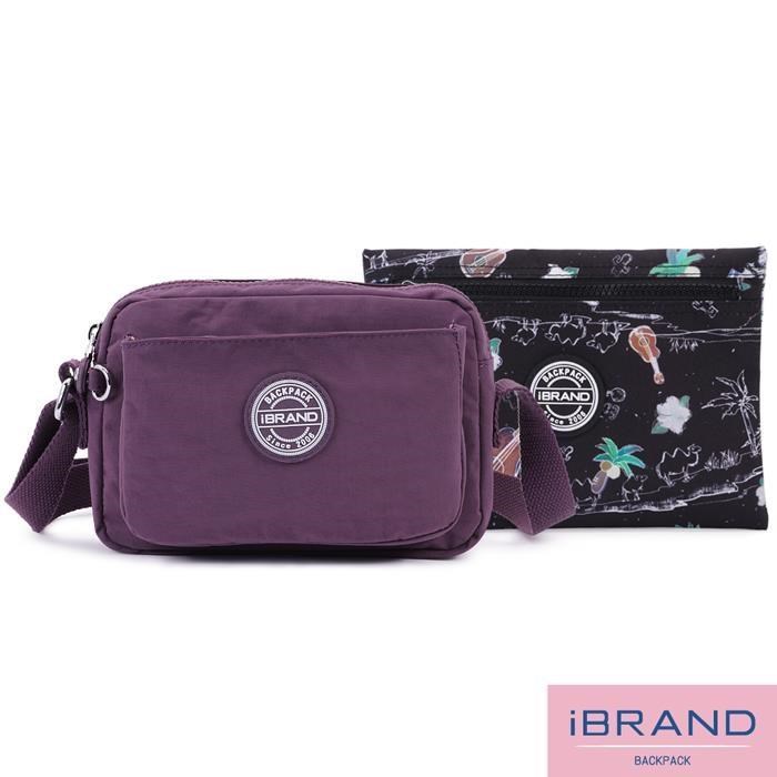 iBrand 輕盈防潑水雙口袋斜側背包 - 魅力紫 MIB-5605
