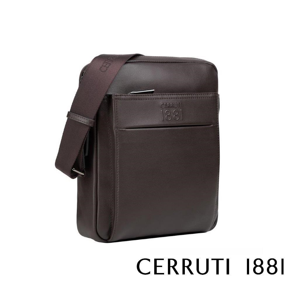【Cerruti 1881】限量2折 頂級小牛皮肩背包 全新專櫃展示品(咖啡色5624M)