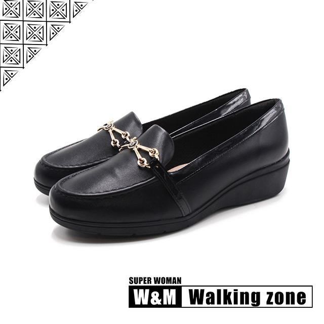 WALKING ZONE SUPER WOMAN系列 交叉LOGO莫卡辛休閒鞋 女鞋-黑