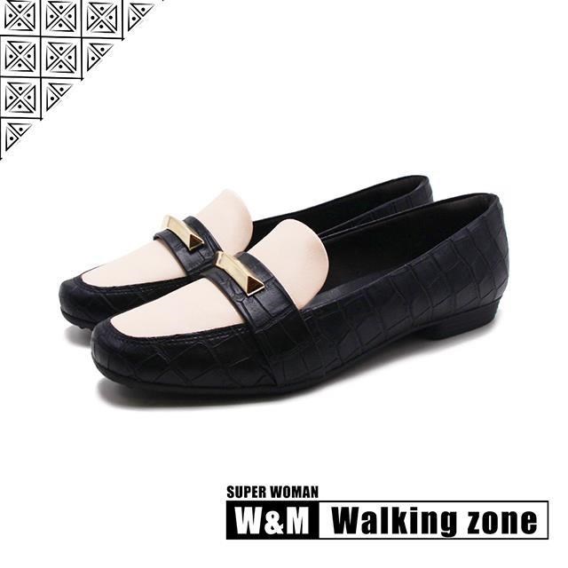 WALKING ZONE SUPER WOMAN系列 鱷魚紋樂福低跟鞋 女鞋-黑白
