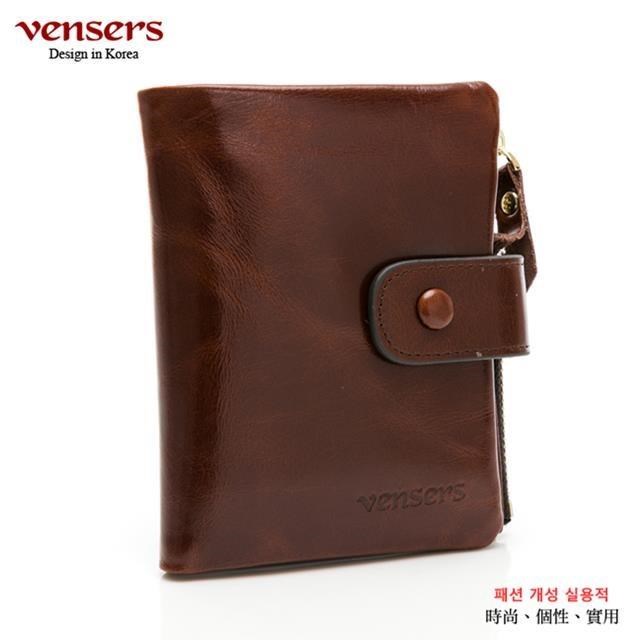 【vensers】牛皮潮流個性皮夾(TC601901咖啡短夾)