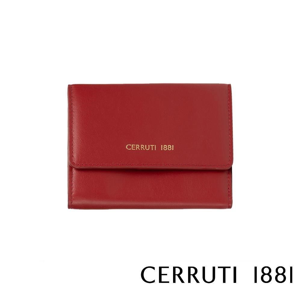 【Cerruti 1881】限量2折 頂級小牛皮女用短夾零錢包 全新專櫃展示品_紅色 6164M