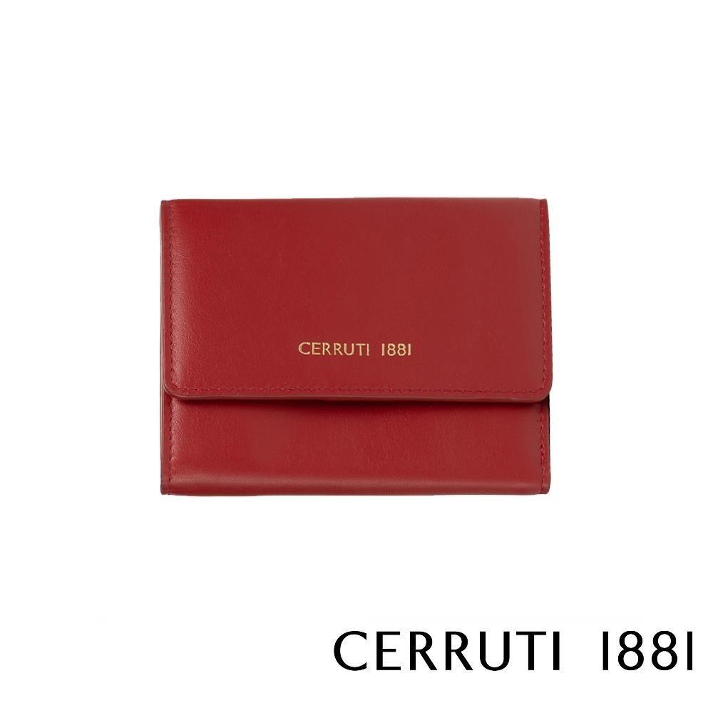 【Cerruti 1881】限量2折 頂級小牛皮女用短夾零錢包 全新專櫃展示品 紅色 6164M