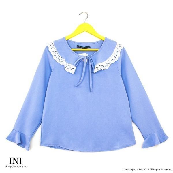 【INI】優雅實穿、好感剪裁雪紡上衣．淺藍色