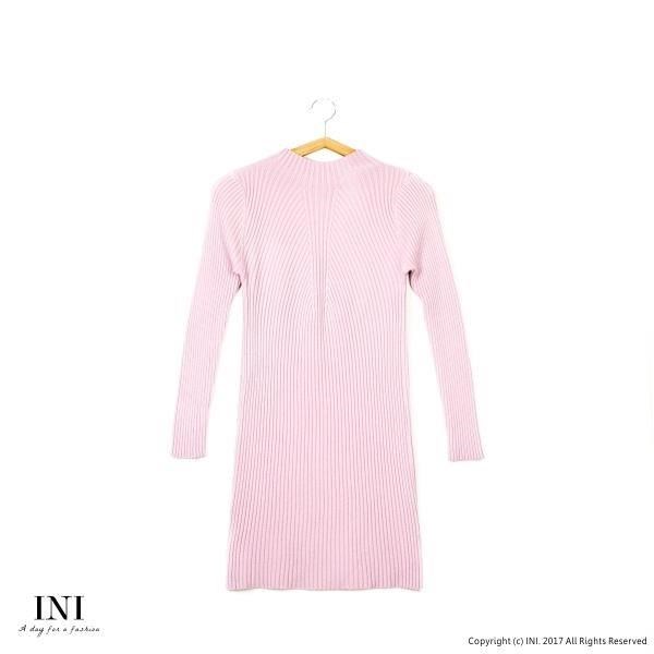 【INI】親膚貼身、典雅坑條針織內搭長上衣．粉色