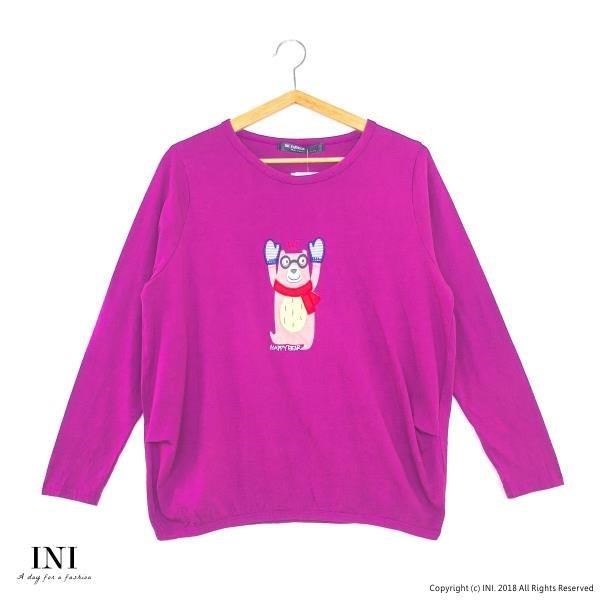 【INI】休閒溫暖、簡單輕鬆好感長袖上衣．紫紅色