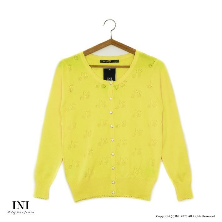 【INI】隨時穿搭、櫻桃織紋針織外套上衣．黃色