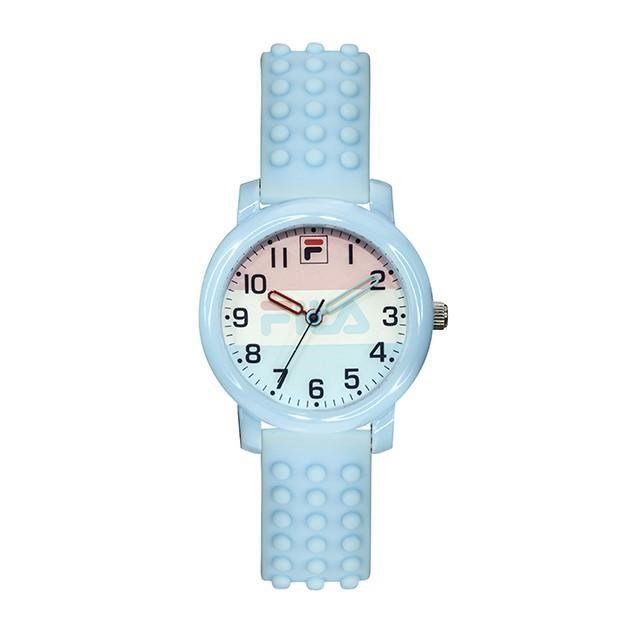 【FILA 斐樂】趣味積木造型兒童腕錶-粉嫩藍/38-203-002
