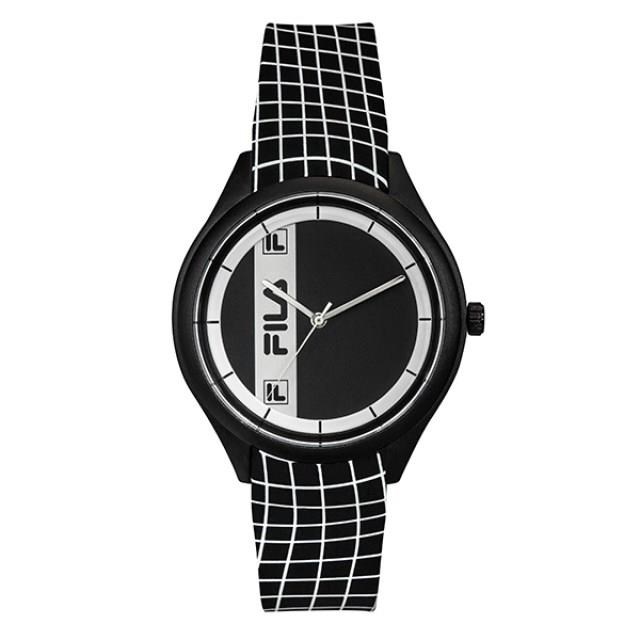 【FILA 斐樂】網格設計簡約造型腕錶-個性黑/38-321-202