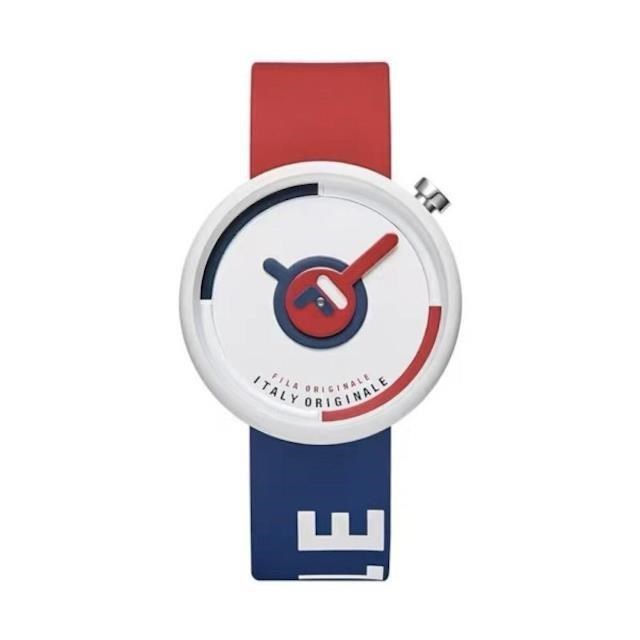 【FILA Watch】復古翻玩撞色拼接運動腕錶-魅力藍紅/38-6126-001