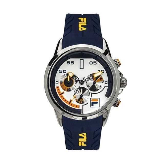【FILA 斐樂】賽車風格三眼設計腕錶-帥氣藍/38-168-102