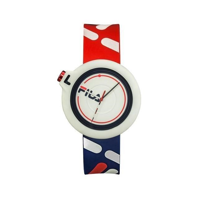 【FILA Watch】滑輪同心趣味簡約時尚矽膠腕錶-經典紅藍/38-6081-003