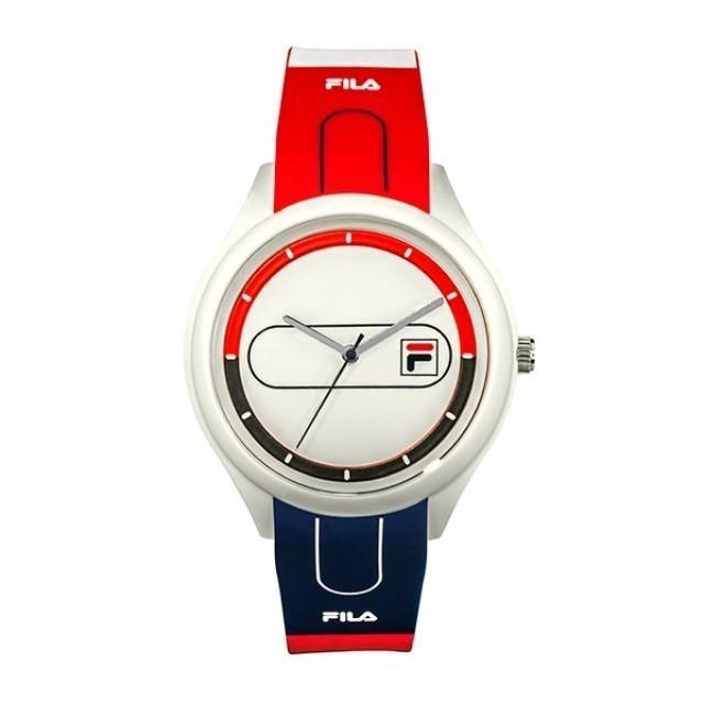 【FILA 斐樂】簡約線條LOGO時尚腕錶-經典紅藍/38-321-001