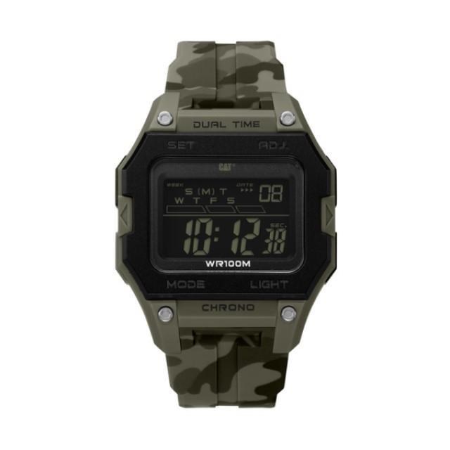 【CAT Watch】SQUATED數位顯示方形電子矽膠時尚腕錶-迷彩綠/OF.147.28.148