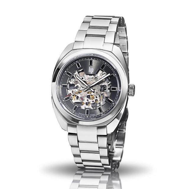 【lip】General De Gaulle法國總統時尚鋼帶機械腕錶-黑面銀/671356
