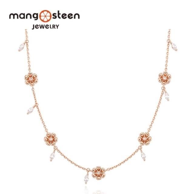 【Mango steen】璀璨夢境時尚玫金S925純銀垂墜款項鍊-點綴金/MJ0005S-NRGW