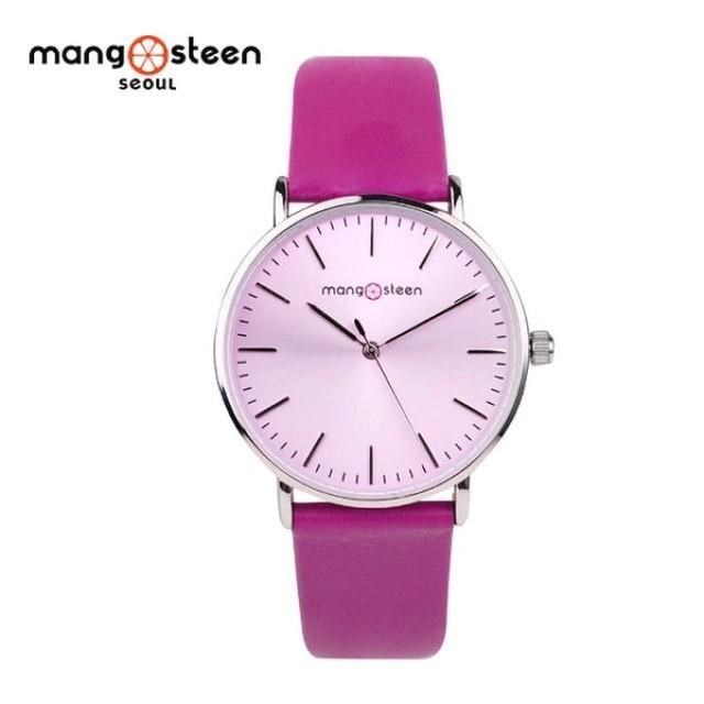 【Mango steen】Nury韓國簡約內斂時尚真皮腕錶-紫紅款