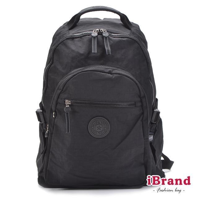 iBrand 簡約素色超輕盈尼龍口袋後背包 -都會黑 TGT-983