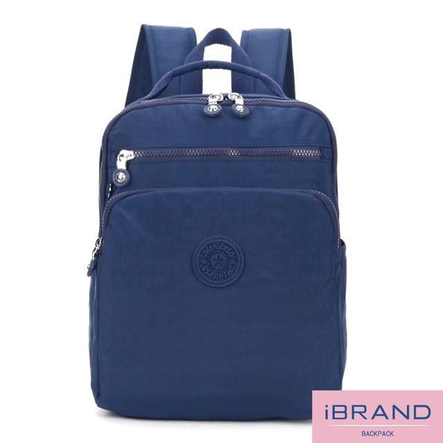 iBrand 輕盈防潑水素色雙拉鍊尼龍後背包 -寶藍色 MDS-8612