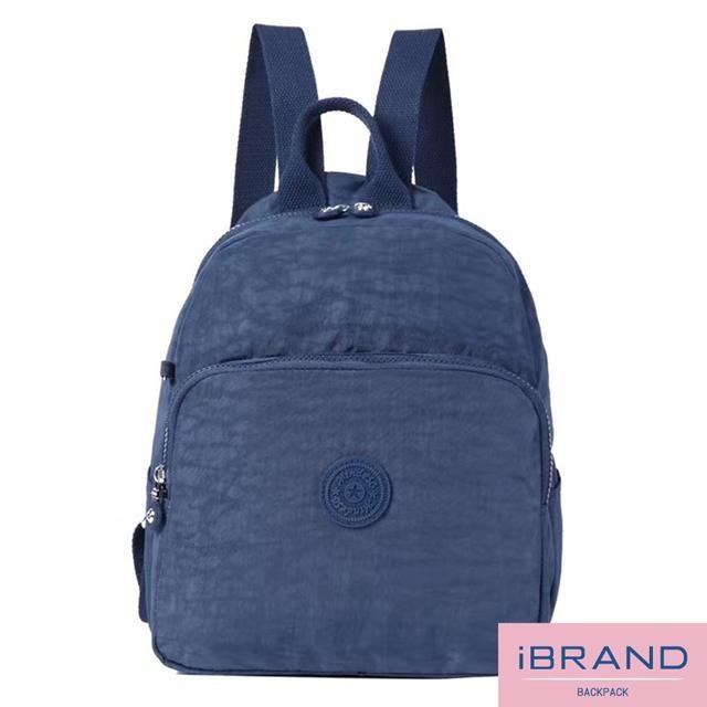 iBrand 輕盈防潑水素色大口袋尼龍後背包 -寶藍色 MDS-8502