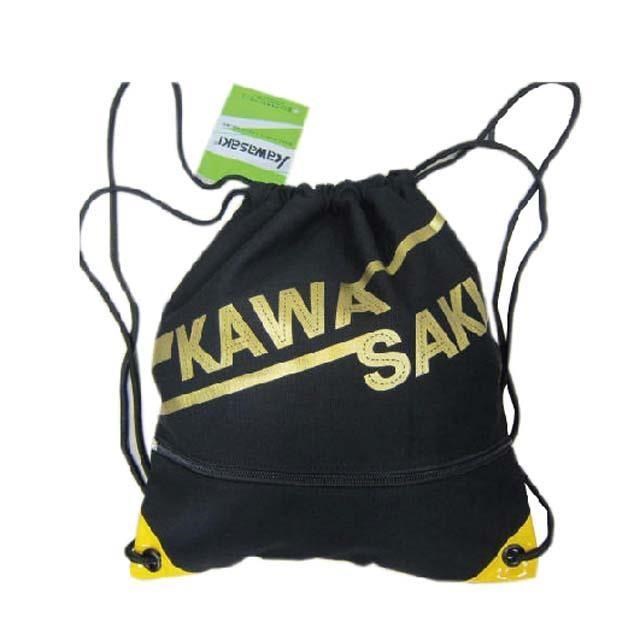 KAWASAKI 束口後背包大容量正面背面有拉鍊外袋口可放A4資料夾防水帆布