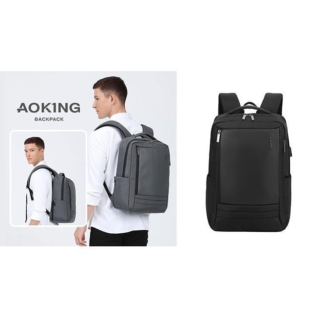 AOKING 後背包大容量可A4夾水瓶外袋主袋+外袋共四層穿桿防水拉鍊USB+內線