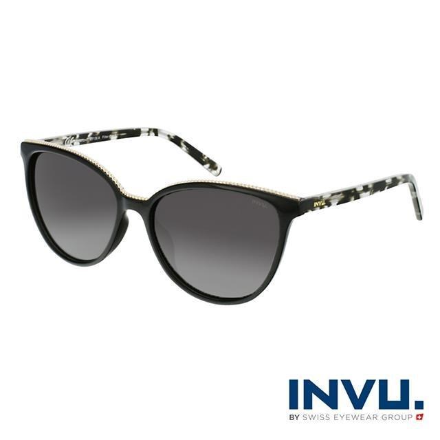 【INVU】來自瑞士金飾貓眼偏光太陽眼鏡 (黑琥珀) Z2106A