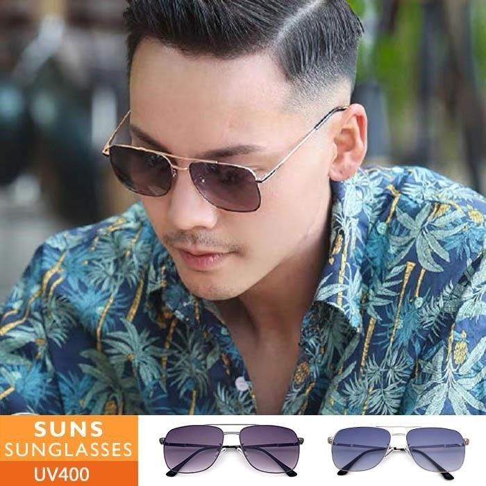 【SUNS】時尚方框墨鏡 輕量20g 彈性金屬框墨鏡/太陽眼鏡 抗UV(8117)