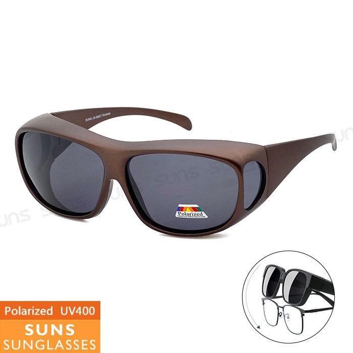 【SUNS】Polarized偏光墨鏡 霧茶框 包覆性大框架 可外掛式套鏡 抗UV400 S006