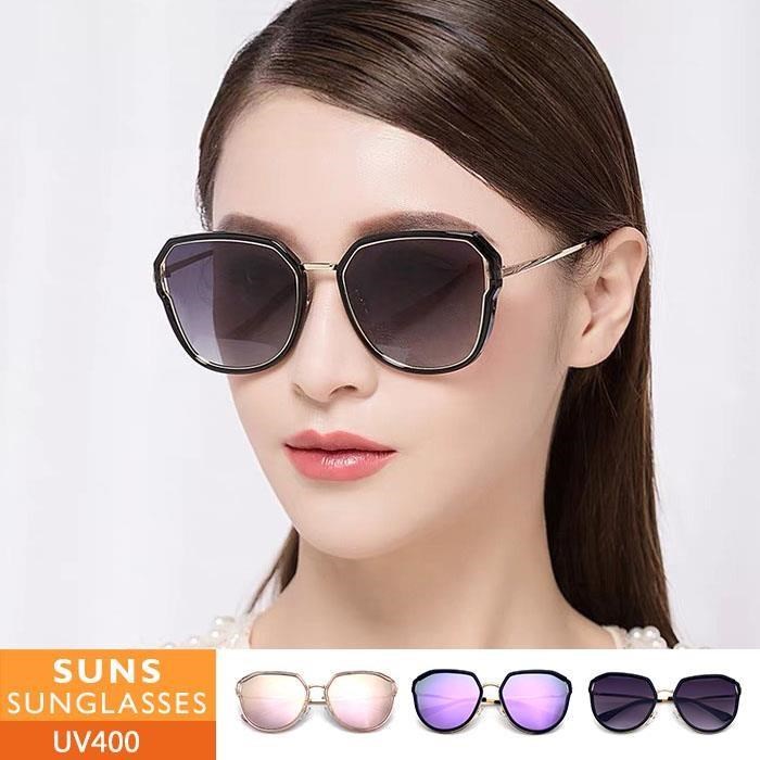 【SUNS】時尚墨鏡 大框簍空顯小臉 輕量金屬墨鏡/水銀太陽眼鏡 抗UV(80570)