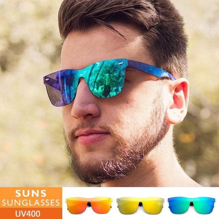 【SUNS】歐美精品墨鏡 炫彩無框 一體成型運動休閒太陽眼鏡 抗UV(S5)