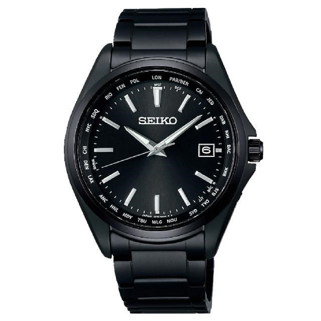 【Seiko精工】(SBTM333J/7B75-0AA0SD)鈦金屬經典黑太陽能時尚腕錶 39.5mm