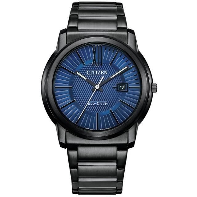 CITIZEN 星辰 PAIR系列 全黑藍面經典款風格光動能男錶-42mm(AW1217-83L)