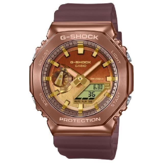 【CASIO卡西歐】GM-2100CL-5A 沙漠荒野金屬雙顯時尚腕錶 焦糖玫瑰金 44.4MM