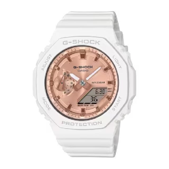 【CASIO卡西歐】GMA-S2100MD-7A 八角形粉紅金平面錶盤雙顯錶 氣質白 42.9mm