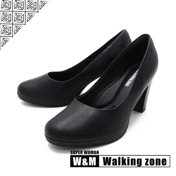 WALKING ZONE SUPERWOMAN系列圓頭素面高跟鞋女鞋-黑(另有白.咖.卡其)